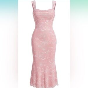 Shein Floral Ruched Bodycon Midi Dress